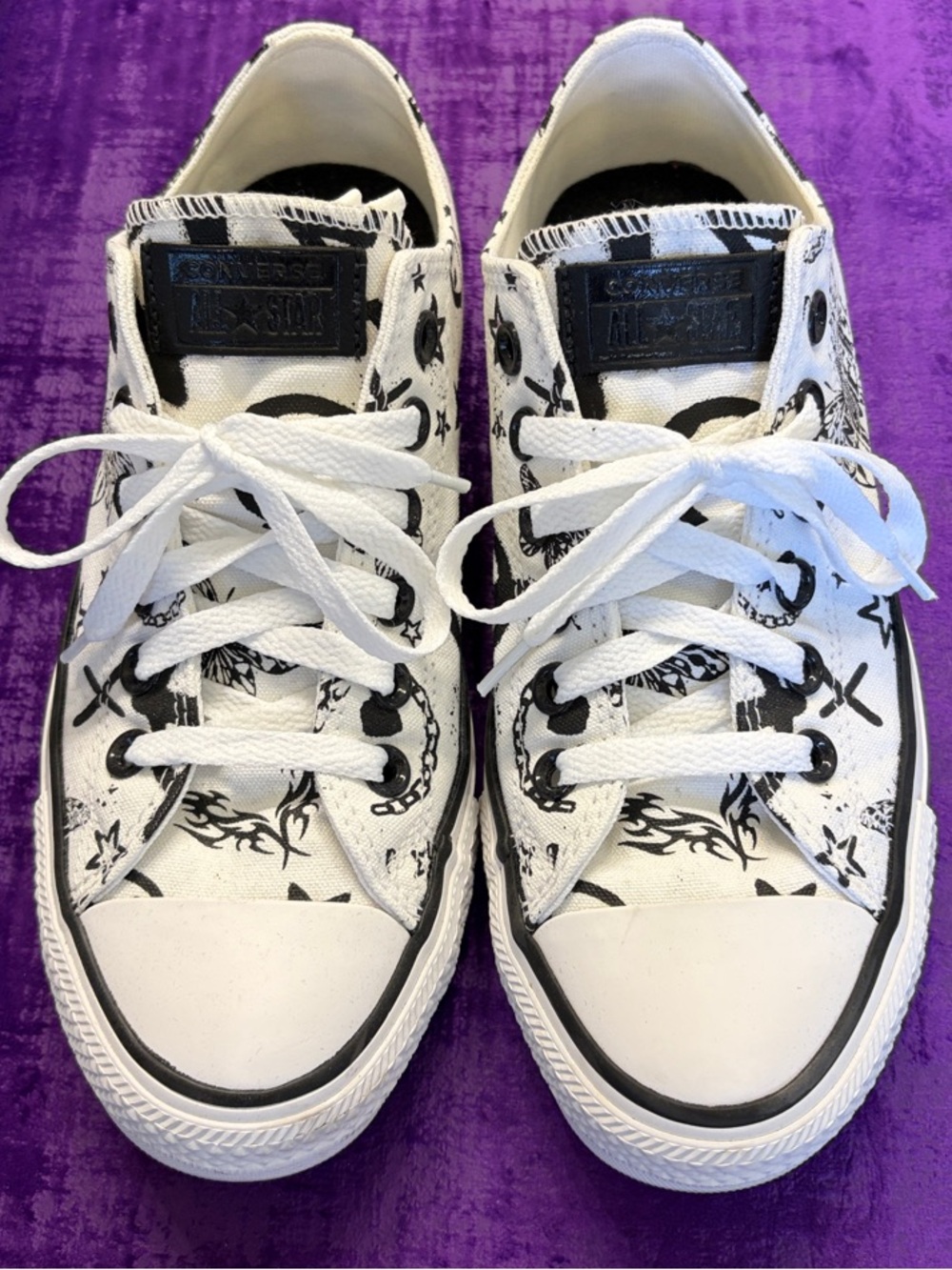Converse Low Top Sneakers in White with Black Graphic Print